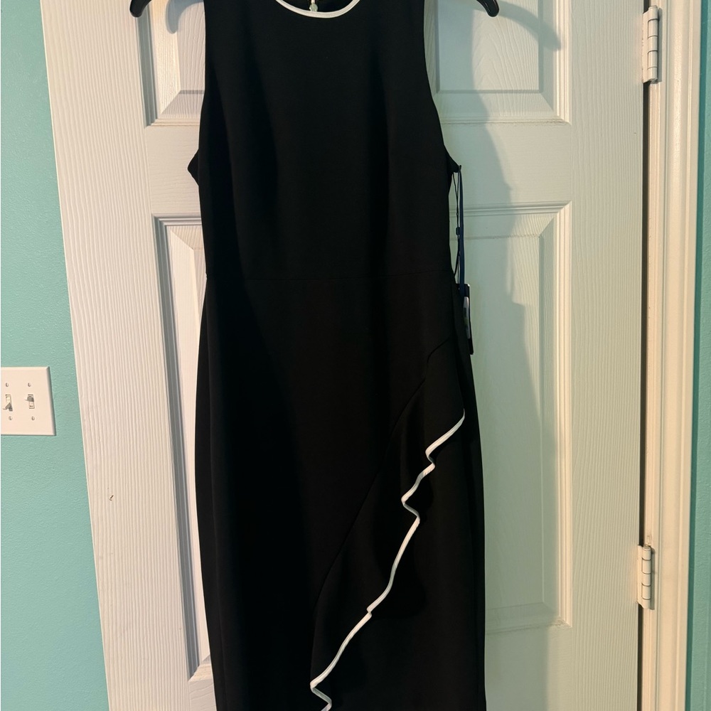 Tommy Hilfiger Black Midi Dress with White Trim